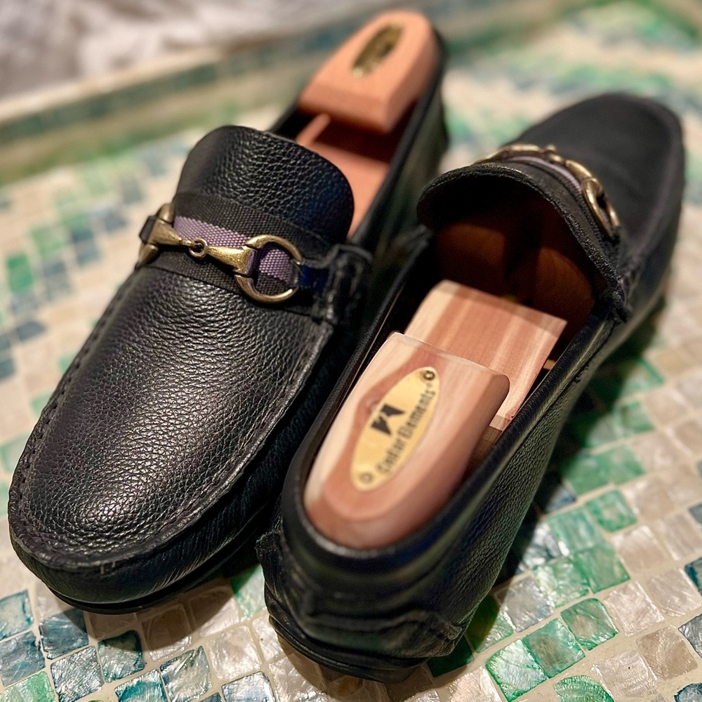 GIORGIO BRUTINI authentic black leather drivers w/horsebit hardware, like new!
